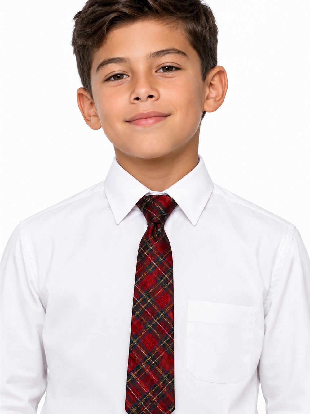 George Boys Red Plaid Clip On Tie Tartan Holiday Christmas Formal 15 Inch